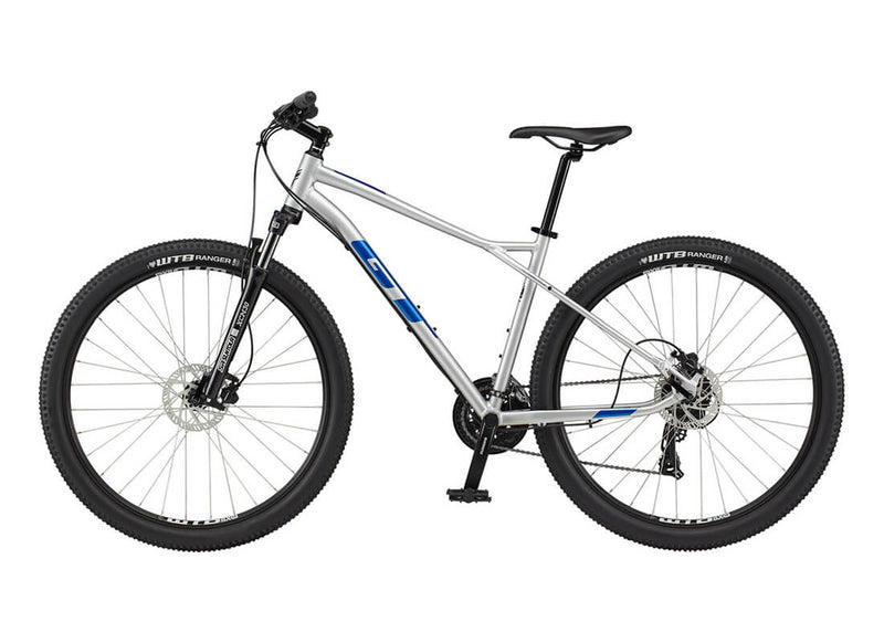 Load image into Gallery viewer, GT Aggressor Expert 29 MicroShift Mountain Bike in Silver Side Angle

