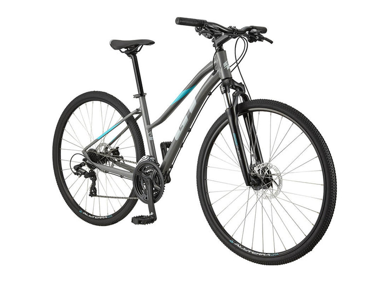 Load image into Gallery viewer, GT Transeo Comp Tourney Womens City Bike in Grey Details

