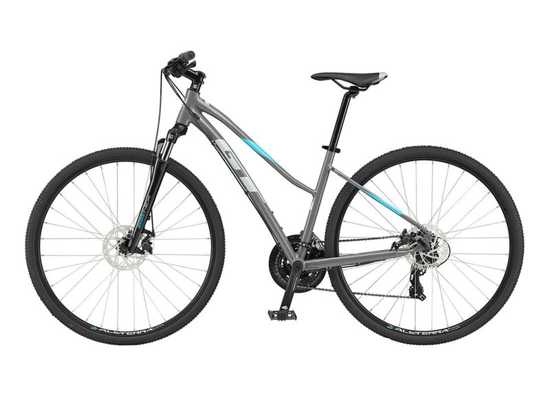 Load image into Gallery viewer, GT Transeo Comp Womens City Bike 2021 Grey Back Angle
