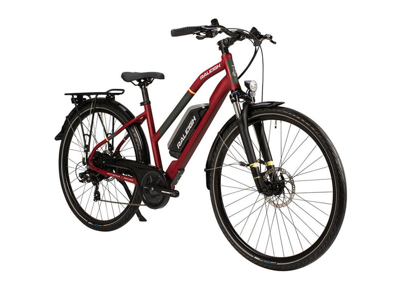 Load image into Gallery viewer, Raleigh Array Step-Thru Aluminium Hybrid Electric Bike in Red and Grey
